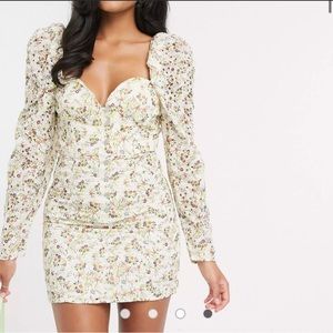ASOS Floral Broderie Puff Sleeve Sweetheart Mini Dress NEW
